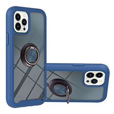 Silikon Hülle Handyhülle und Kunststoff Schutzhülle Hartschalen Tasche mit Magnetisch Fingerring Ständer YB1 für Apple iPhone 14 Pro Blau
