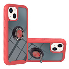 Silikon Hülle Handyhülle und Kunststoff Schutzhülle Hartschalen Tasche mit Magnetisch Fingerring Ständer YB1 für Apple iPhone 15 Rot