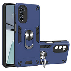Silikon Hülle Handyhülle und Kunststoff Schutzhülle Hartschalen Tasche mit Magnetisch Fingerring Ständer YB1 für Motorola Moto G62 5G Blau
