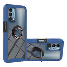 Silikon Hülle Handyhülle und Kunststoff Schutzhülle Hartschalen Tasche mit Magnetisch Fingerring Ständer YB1 für Oppo A54 5G Blau