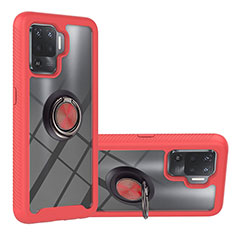 Silikon Hülle Handyhülle und Kunststoff Schutzhülle Hartschalen Tasche mit Magnetisch Fingerring Ständer YB1 für Oppo A94 4G Rot