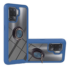 Silikon Hülle Handyhülle und Kunststoff Schutzhülle Hartschalen Tasche mit Magnetisch Fingerring Ständer YB1 für Oppo Reno5 F Blau
