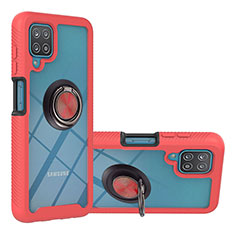 Silikon Hülle Handyhülle und Kunststoff Schutzhülle Hartschalen Tasche mit Magnetisch Fingerring Ständer YB1 für Samsung Galaxy A12 5G Rot