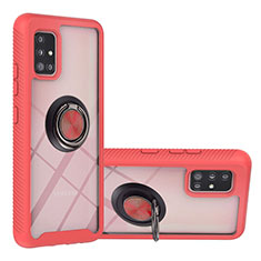 Silikon Hülle Handyhülle und Kunststoff Schutzhülle Hartschalen Tasche mit Magnetisch Fingerring Ständer YB1 für Samsung Galaxy A51 5G Rot