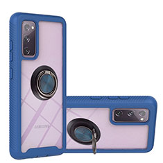 Silikon Hülle Handyhülle und Kunststoff Schutzhülle Hartschalen Tasche mit Magnetisch Fingerring Ständer YB1 für Samsung Galaxy S20 FE 4G Blau