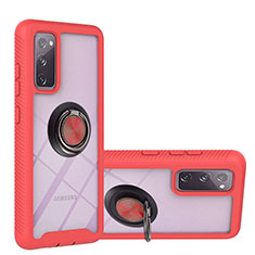 Silikon Hülle Handyhülle und Kunststoff Schutzhülle Hartschalen Tasche mit Magnetisch Fingerring Ständer YB1 für Samsung Galaxy S20 FE 5G Rot