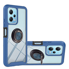 Silikon Hülle Handyhülle und Kunststoff Schutzhülle Hartschalen Tasche mit Magnetisch Fingerring Ständer YB1 für Xiaomi Poco X5 5G Blau