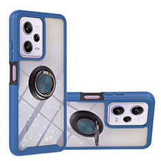Silikon Hülle Handyhülle und Kunststoff Schutzhülle Hartschalen Tasche mit Magnetisch Fingerring Ständer YB1 für Xiaomi Redmi Note 12 Pro 5G Blau