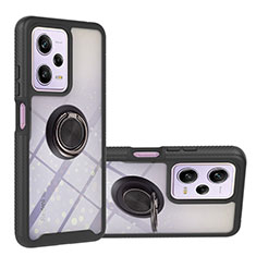 Silikon Hülle Handyhülle und Kunststoff Schutzhülle Hartschalen Tasche mit Magnetisch Fingerring Ständer YB1 für Xiaomi Redmi Note 12 Pro 5G Schwarz