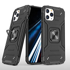 Silikon Hülle Handyhülle und Kunststoff Schutzhülle Hartschalen Tasche mit Magnetisch Fingerring Ständer YF1 für Apple iPhone 14 Pro Max Schwarz