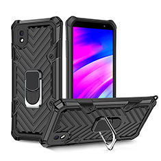 Silikon Hülle Handyhülle und Kunststoff Schutzhülle Hartschalen Tasche mit Magnetisch Fingerring Ständer YF1 für Samsung Galaxy A01 Core Schwarz