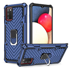 Silikon Hülle Handyhülle und Kunststoff Schutzhülle Hartschalen Tasche mit Magnetisch Fingerring Ständer YF1 für Samsung Galaxy A02s Blau