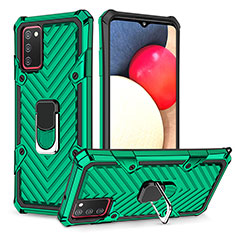 Silikon Hülle Handyhülle und Kunststoff Schutzhülle Hartschalen Tasche mit Magnetisch Fingerring Ständer YF1 für Samsung Galaxy A02s Grün