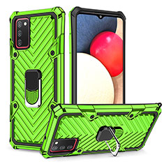 Silikon Hülle Handyhülle und Kunststoff Schutzhülle Hartschalen Tasche mit Magnetisch Fingerring Ständer YF1 für Samsung Galaxy A02s Minzgrün