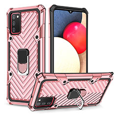 Silikon Hülle Handyhülle und Kunststoff Schutzhülle Hartschalen Tasche mit Magnetisch Fingerring Ständer YF1 für Samsung Galaxy A02s Rosegold