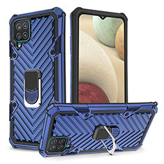 Silikon Hülle Handyhülle und Kunststoff Schutzhülle Hartschalen Tasche mit Magnetisch Fingerring Ständer YF1 für Samsung Galaxy A12 Nacho Blau