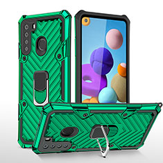 Silikon Hülle Handyhülle und Kunststoff Schutzhülle Hartschalen Tasche mit Magnetisch Fingerring Ständer YF1 für Samsung Galaxy A21 Grün