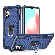 Silikon Hülle Handyhülle und Kunststoff Schutzhülle Hartschalen Tasche mit Magnetisch Fingerring Ständer YF1 für Samsung Galaxy A32 4G Blau