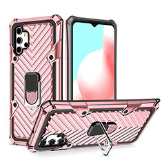 Silikon Hülle Handyhülle und Kunststoff Schutzhülle Hartschalen Tasche mit Magnetisch Fingerring Ständer YF1 für Samsung Galaxy A32 4G Rosegold