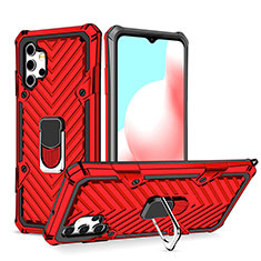 Silikon Hülle Handyhülle und Kunststoff Schutzhülle Hartschalen Tasche mit Magnetisch Fingerring Ständer YF1 für Samsung Galaxy A32 5G Rot