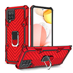 Silikon Hülle Handyhülle und Kunststoff Schutzhülle Hartschalen Tasche mit Magnetisch Fingerring Ständer YF1 für Samsung Galaxy A42 5G Rot