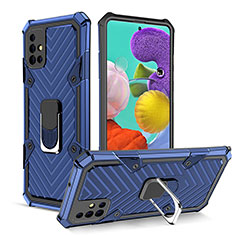 Silikon Hülle Handyhülle und Kunststoff Schutzhülle Hartschalen Tasche mit Magnetisch Fingerring Ständer YF1 für Samsung Galaxy A51 5G Blau