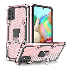 Silikon Hülle Handyhülle und Kunststoff Schutzhülle Hartschalen Tasche mit Magnetisch Fingerring Ständer YF1 für Samsung Galaxy A71 4G A715 Rosegold