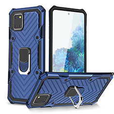 Silikon Hülle Handyhülle und Kunststoff Schutzhülle Hartschalen Tasche mit Magnetisch Fingerring Ständer YF1 für Samsung Galaxy A81 Blau