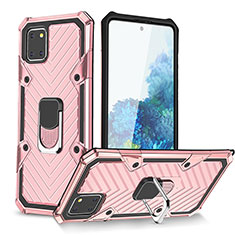 Silikon Hülle Handyhülle und Kunststoff Schutzhülle Hartschalen Tasche mit Magnetisch Fingerring Ständer YF1 für Samsung Galaxy A81 Rosegold