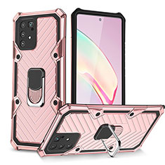 Silikon Hülle Handyhülle und Kunststoff Schutzhülle Hartschalen Tasche mit Magnetisch Fingerring Ständer YF1 für Samsung Galaxy A91 Rosegold