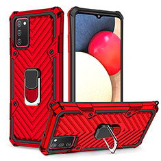 Silikon Hülle Handyhülle und Kunststoff Schutzhülle Hartschalen Tasche mit Magnetisch Fingerring Ständer YF1 für Samsung Galaxy F02S SM-E025F Rot