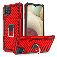 Silikon Hülle Handyhülle und Kunststoff Schutzhülle Hartschalen Tasche mit Magnetisch Fingerring Ständer YF1 für Samsung Galaxy F12 Rot