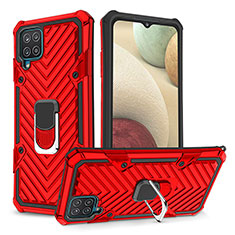 Silikon Hülle Handyhülle und Kunststoff Schutzhülle Hartschalen Tasche mit Magnetisch Fingerring Ständer YF1 für Samsung Galaxy M12 Rot