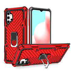 Silikon Hülle Handyhülle und Kunststoff Schutzhülle Hartschalen Tasche mit Magnetisch Fingerring Ständer YF1 für Samsung Galaxy M32 5G Rot