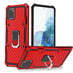 Silikon Hülle Handyhülle und Kunststoff Schutzhülle Hartschalen Tasche mit Magnetisch Fingerring Ständer YF1 für Samsung Galaxy M60s Rot