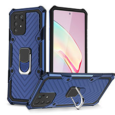 Silikon Hülle Handyhülle und Kunststoff Schutzhülle Hartschalen Tasche mit Magnetisch Fingerring Ständer YF1 für Samsung Galaxy M80S Blau