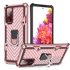 Silikon Hülle Handyhülle und Kunststoff Schutzhülle Hartschalen Tasche mit Magnetisch Fingerring Ständer YF1 für Samsung Galaxy S20 FE (2022) 5G Rosegold