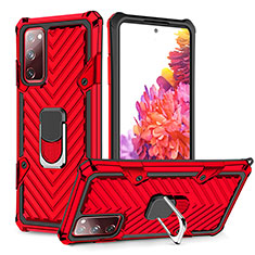 Silikon Hülle Handyhülle und Kunststoff Schutzhülle Hartschalen Tasche mit Magnetisch Fingerring Ständer YF1 für Samsung Galaxy S20 Lite 5G Rot