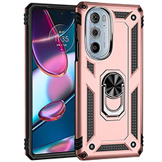 Silikon Hülle Handyhülle und Kunststoff Schutzhülle Hartschalen Tasche mit Magnetisch Fingerring Ständer Z01 für Motorola Moto Edge X30 5G Rosegold