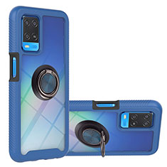 Silikon Hülle Handyhülle und Kunststoff Schutzhülle Hartschalen Tasche mit Magnetisch Fingerring Ständer ZJ1 für Oppo A54 4G Blau