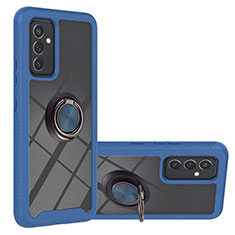 Silikon Hülle Handyhülle und Kunststoff Schutzhülle Hartschalen Tasche mit Magnetisch Fingerring Ständer ZJ1 für Samsung Galaxy A82 5G Blau