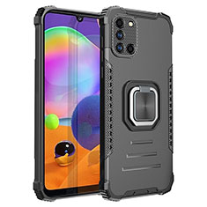 Silikon Hülle Handyhülle und Kunststoff Schutzhülle Hartschalen Tasche mit Magnetisch Fingerring Ständer ZJ2 für Samsung Galaxy A31 Schwarz