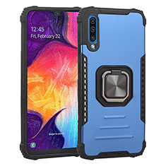 Silikon Hülle Handyhülle und Kunststoff Schutzhülle Hartschalen Tasche mit Magnetisch Fingerring Ständer ZJ2 für Samsung Galaxy A50 Blau