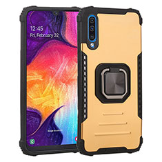 Silikon Hülle Handyhülle und Kunststoff Schutzhülle Hartschalen Tasche mit Magnetisch Fingerring Ständer ZJ2 für Samsung Galaxy A50 Gold