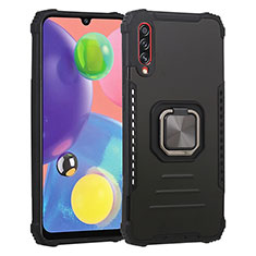 Silikon Hülle Handyhülle und Kunststoff Schutzhülle Hartschalen Tasche mit Magnetisch Fingerring Ständer ZJ2 für Samsung Galaxy A70 Schwarz