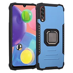 Silikon Hülle Handyhülle und Kunststoff Schutzhülle Hartschalen Tasche mit Magnetisch Fingerring Ständer ZJ2 für Samsung Galaxy A70S Blau