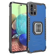Silikon Hülle Handyhülle und Kunststoff Schutzhülle Hartschalen Tasche mit Magnetisch Fingerring Ständer ZJ2 für Samsung Galaxy A71 5G Blau