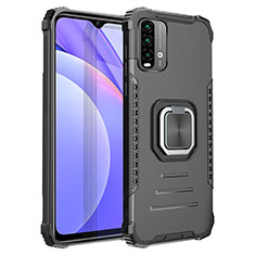 Silikon Hülle Handyhülle und Kunststoff Schutzhülle Hartschalen Tasche mit Magnetisch Fingerring Ständer ZJ2 für Xiaomi Redmi Note 9 4G Schwarz