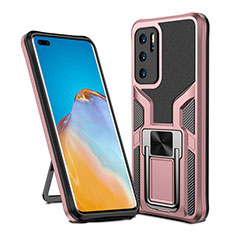 Silikon Hülle Handyhülle und Kunststoff Schutzhülle Hartschalen Tasche mit Magnetisch Fingerring Ständer ZL1 für Huawei P40 Rosegold