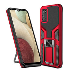 Silikon Hülle Handyhülle und Kunststoff Schutzhülle Hartschalen Tasche mit Magnetisch Fingerring Ständer ZL1 für Samsung Galaxy A02s Rot